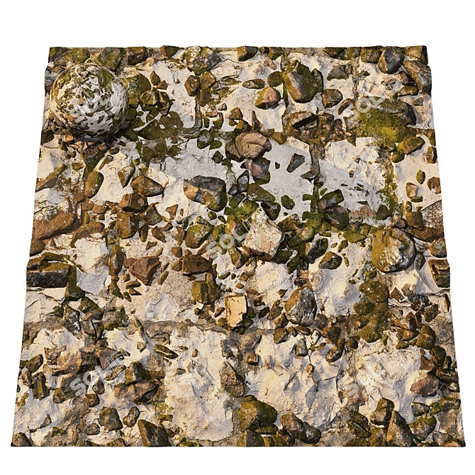 Natural Mossy Gravel Ground: Textured Mixed Stone Texture 3D model image 2