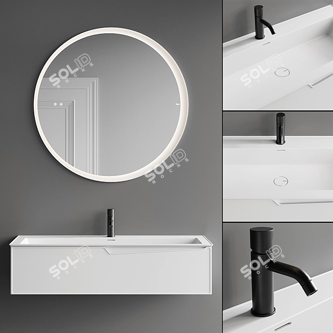 Fiora Frame Vanity Set 1: Modern Polyurethane Wall-Mounted Unit with Mirror 3D model image 1