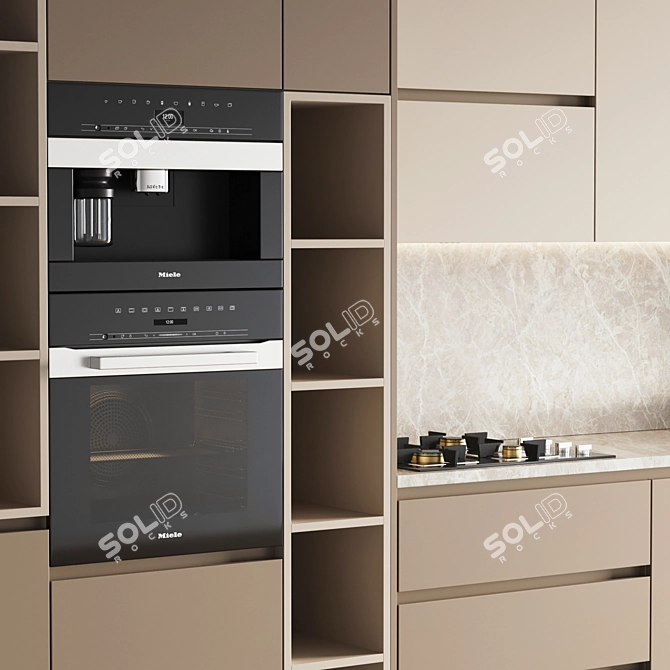 Modern Kitchen Set with Gas Hob, Oven, Coffee Machine, Sink, and Hood 3D model image 4