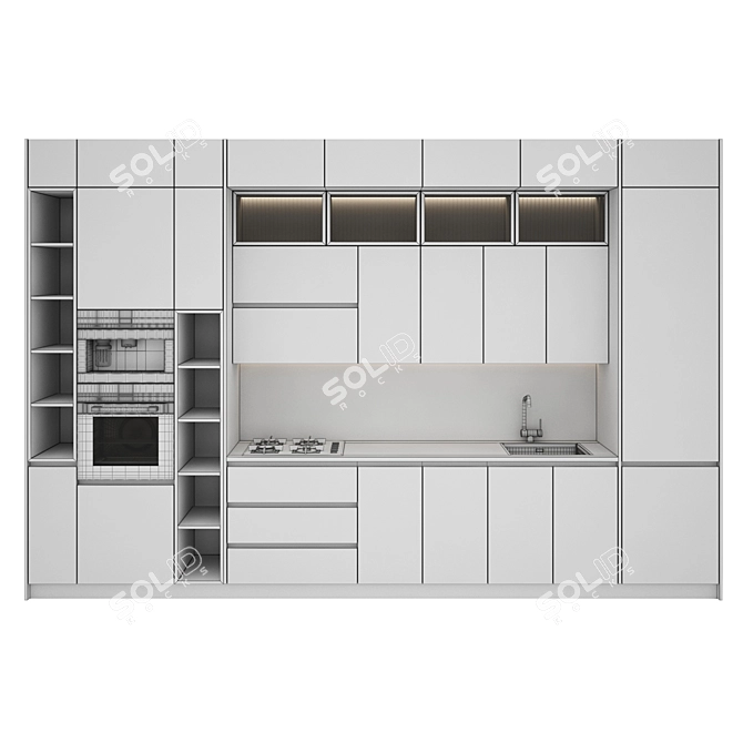 Modern Kitchen Set with Gas Hob, Oven, Coffee Machine, Sink, and Hood 3D model image 6