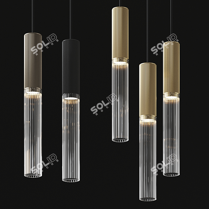 Vintage Brass Pendant Light - 3 Drop Grouping 3D model image 1