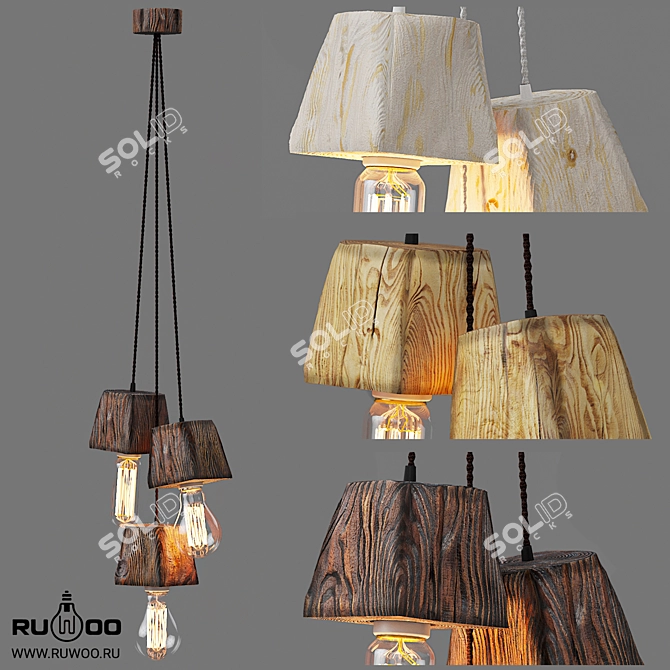 Querk_03 Handcrafted Wooden Pendant Light 3D model image 1