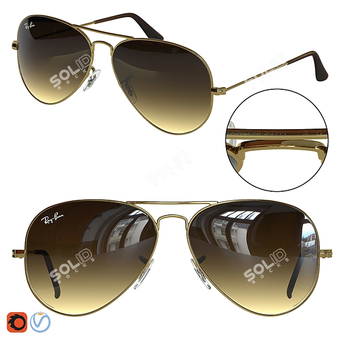Iconic Ray-Ban Aviator Gradient Sunglasses 3D model image 7