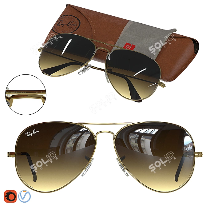 Iconic Ray-Ban Aviator Gradient Sunglasses 3D model image 14
