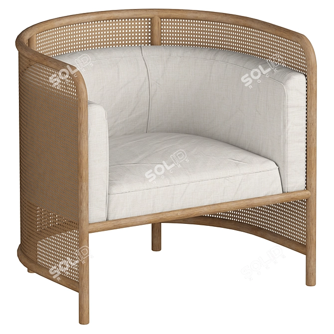 Elegant White Cane Accent Chair 3D model image 1