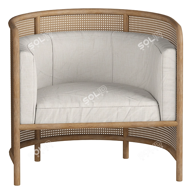 Elegant White Cane Accent Chair 3D model image 2