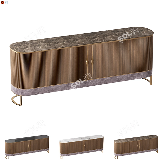 Luxury Black Glass Sideboard with Emperador Marble and Dover Leather 3D model image 2