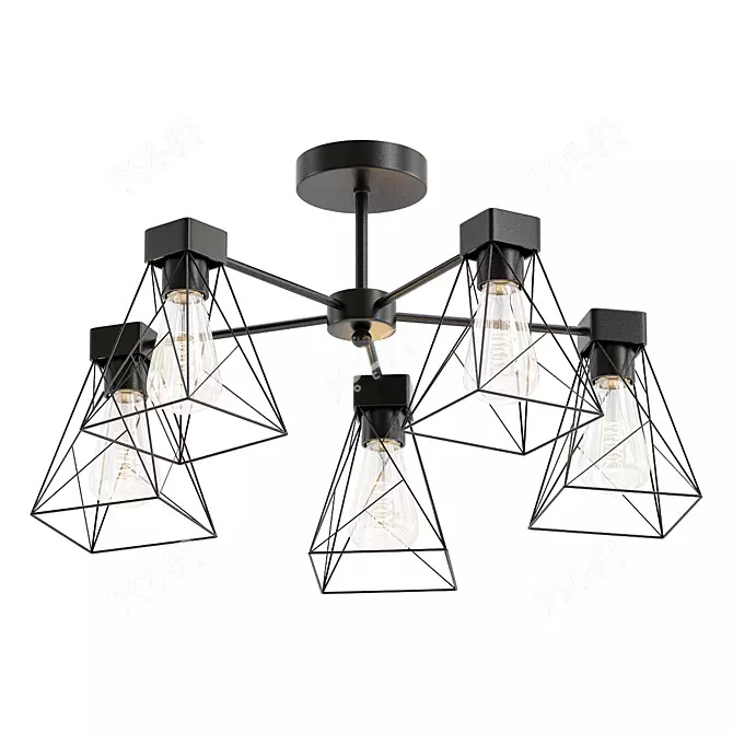 Industrial Black Loft Chandelier 3D model image 1