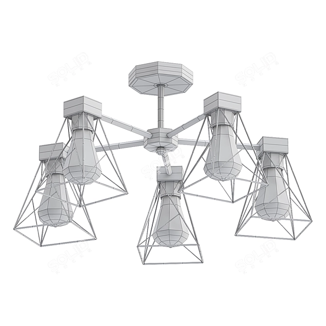 Industrial Black Loft Chandelier 3D model image 2