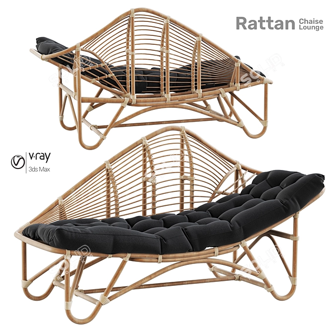 Positano Rattan Chaise Lounge 3D model image 1