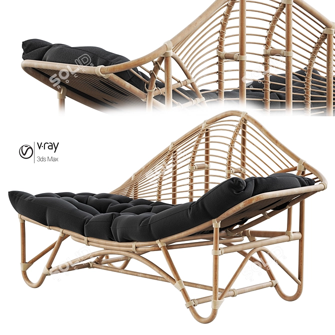 Positano Rattan Chaise Lounge 3D model image 2