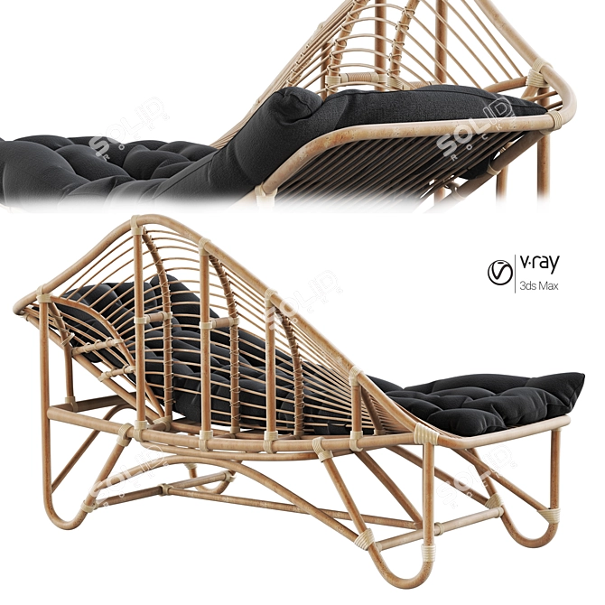 Positano Rattan Chaise Lounge 3D model image 3