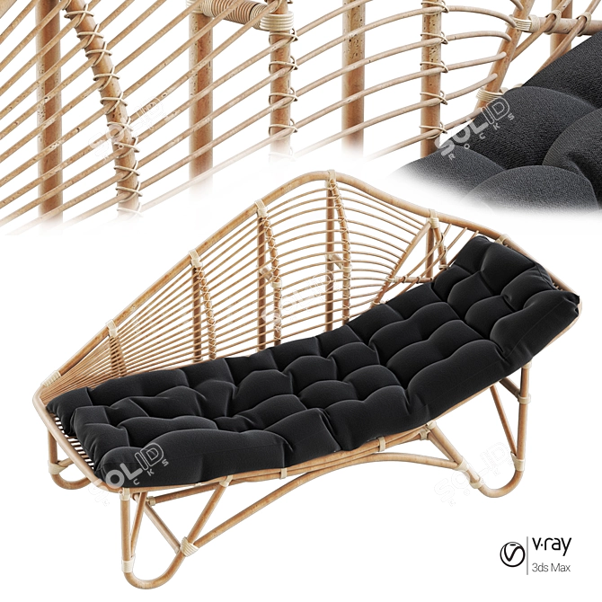 Positano Rattan Chaise Lounge 3D model image 4