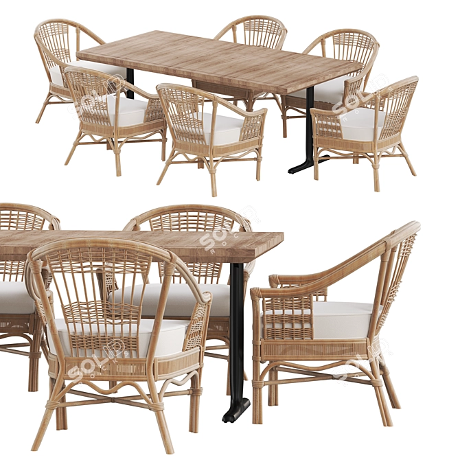 Rattan Charm: Teak Outdoor Table with Bermuda Rattan Chair 3D model image 1