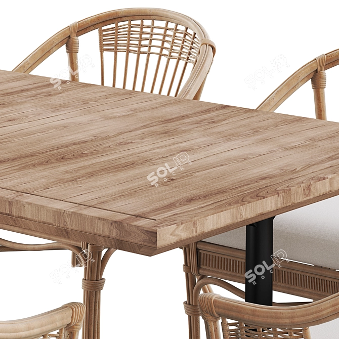 Rattan Charm: Teak Outdoor Table with Bermuda Rattan Chair 3D model image 3