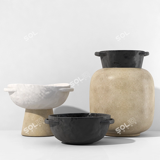 Handcrafted Lokalt Set: Serving Bowls & Vase 3D model image 1