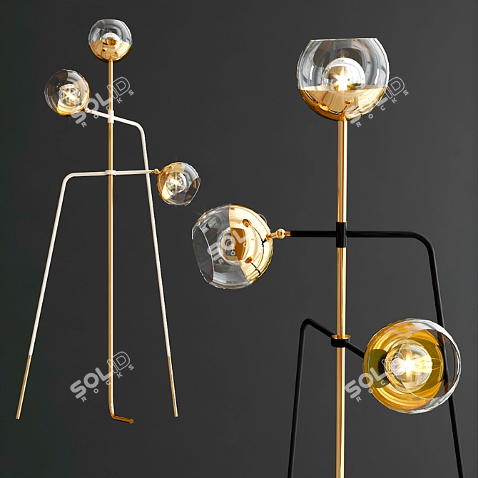 Sleek Black Widow Brass Floor Lamp 3D model image 1