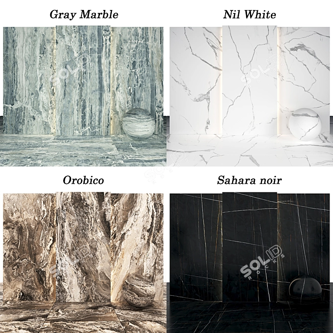 Marble Collection: Orobico, Sahara Noir, Gray, Nil White 3D model image 2