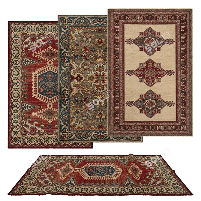 Versatile Set of 6 Rugs with 3D Models 3D model image 1