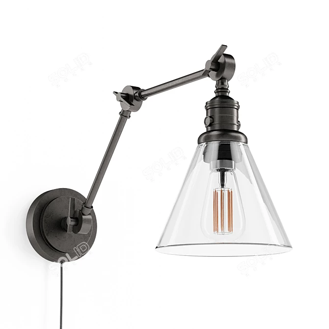 Industrial Articulating Arm Glass Sconce 3D model image 2