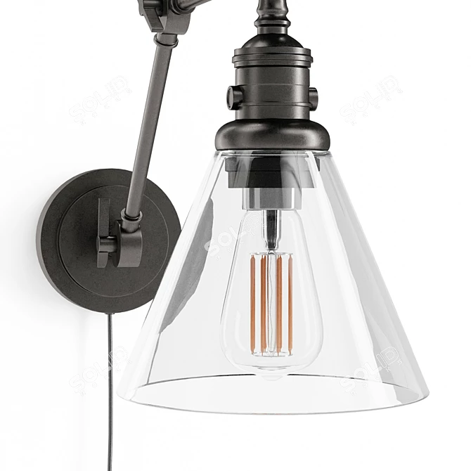 Industrial Articulating Arm Glass Sconce 3D model image 5