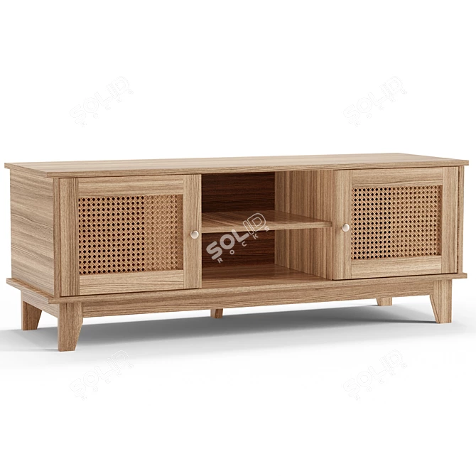 Boho Woven Rattan Media Console 3D model image 1