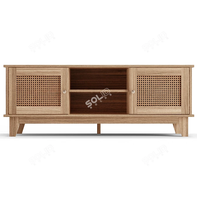 Boho Woven Rattan Media Console 3D model image 2