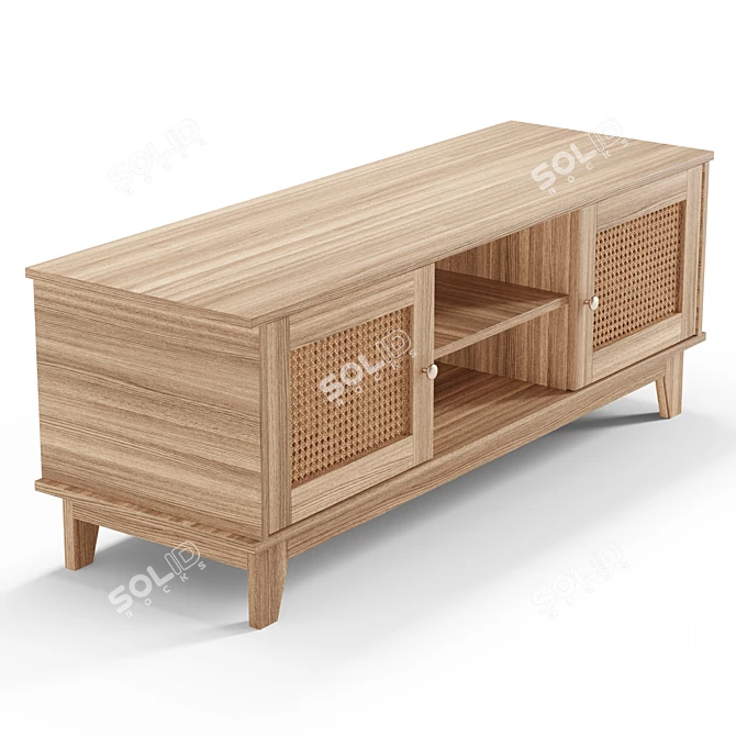 Boho Woven Rattan Media Console 3D model image 3