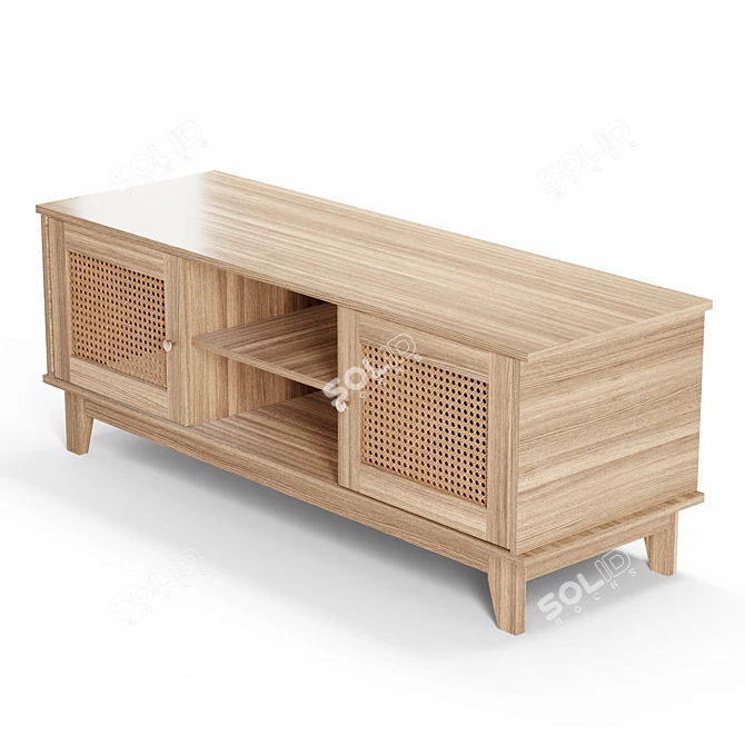 Boho Woven Rattan Media Console 3D model image 4