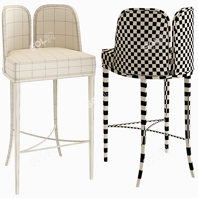 Art Deco Luxury Bar Stool 3D model image 2