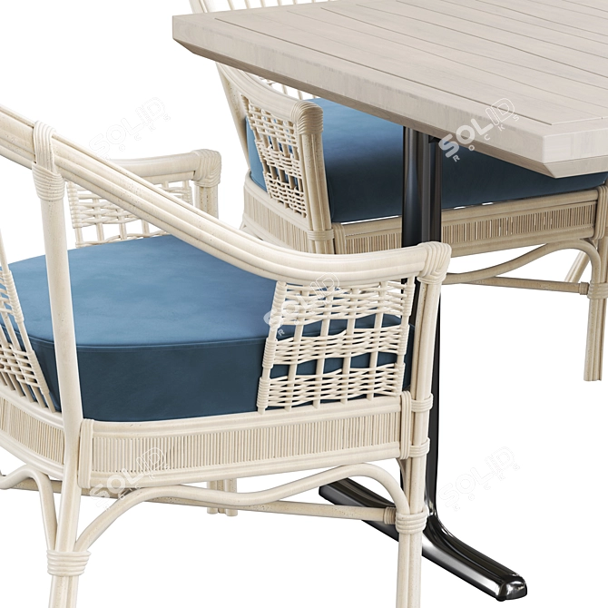 White Rattan Table Set 3D model image 3