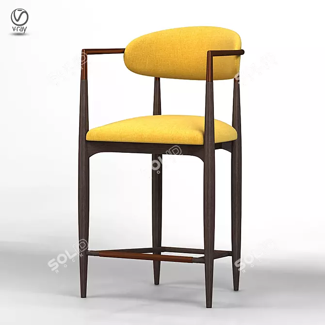 Sleek Metal and Fabric Jagger Barstool 3D model image 1