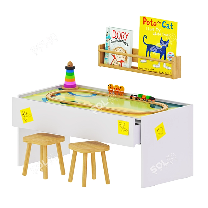 IKEA Kids Room Set: Activity Table, Stool & Wall Storage 3D model image 8
