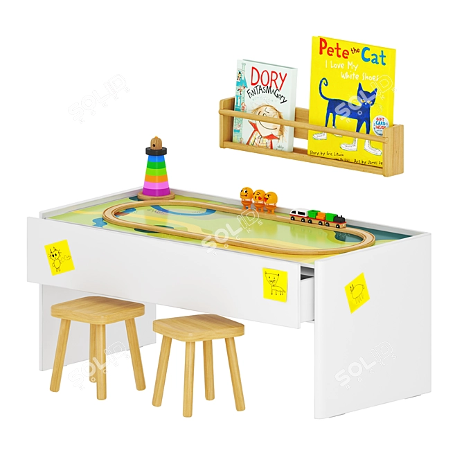 IKEA Kids Room Set: Activity Table, Stool & Wall Storage 3D model image 9