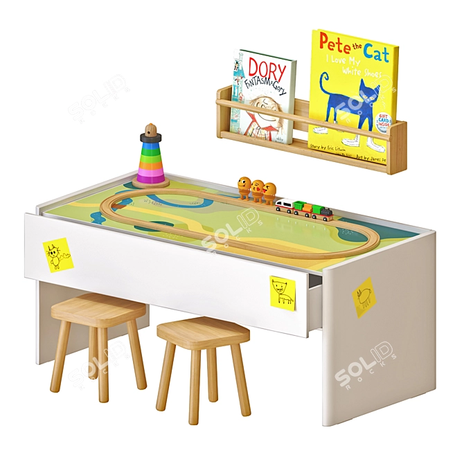 IKEA Kids Room Set: Activity Table, Stool & Wall Storage 3D model image 11