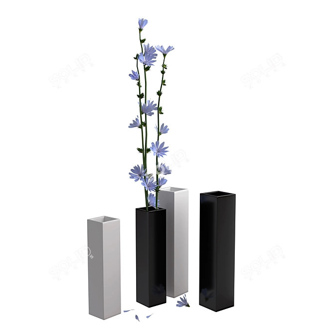 Wildflower Vases: Chic Rectangular Designs 3D model image 1