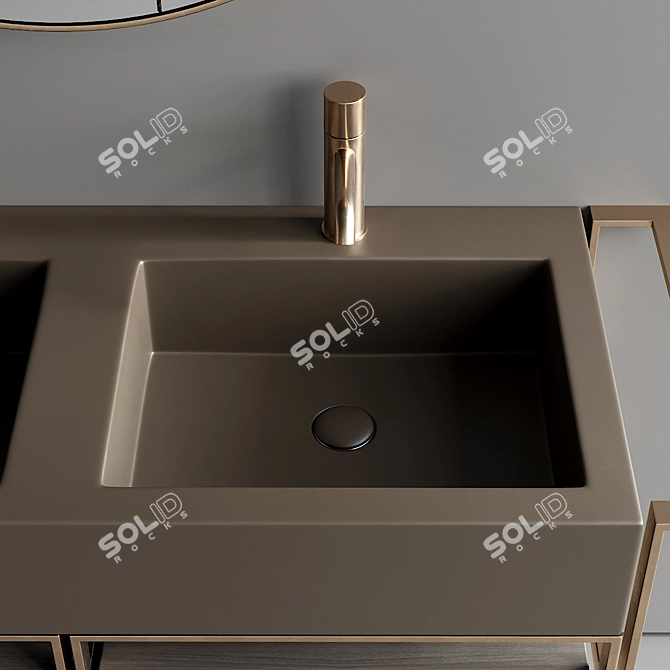 Cielo Narciso Doppio Set 2: Ceramic, Steel, and Wood Vanity Unit with Drawers and Round Wall-Mounted 3D model image 3