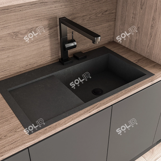 Modern Wood and Black Kitchen 3D model image 3