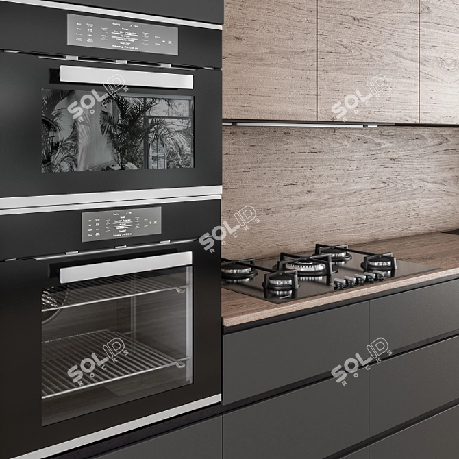 Modern Wood and Black Kitchen 3D model image 4