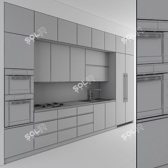 Modern Wood and Black Kitchen 3D model image 5