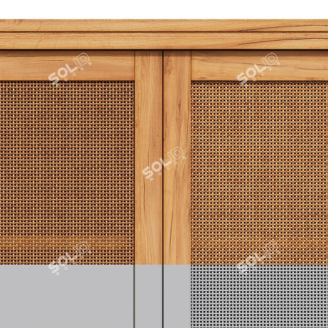 Gabin Pine & Wicker Wardrobe 3D model image 3