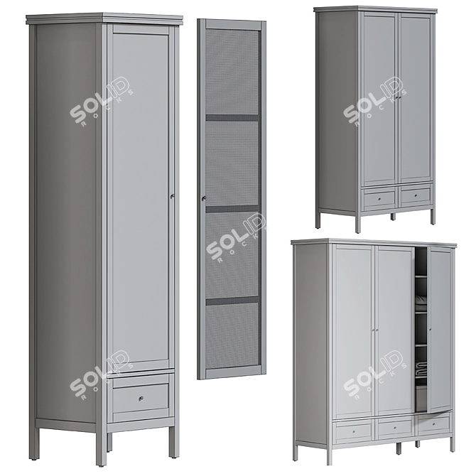 Gabin Pine & Wicker Wardrobe 3D model image 4