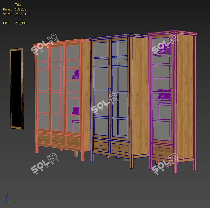 Gabin Pine & Wicker Wardrobe 3D model image 5