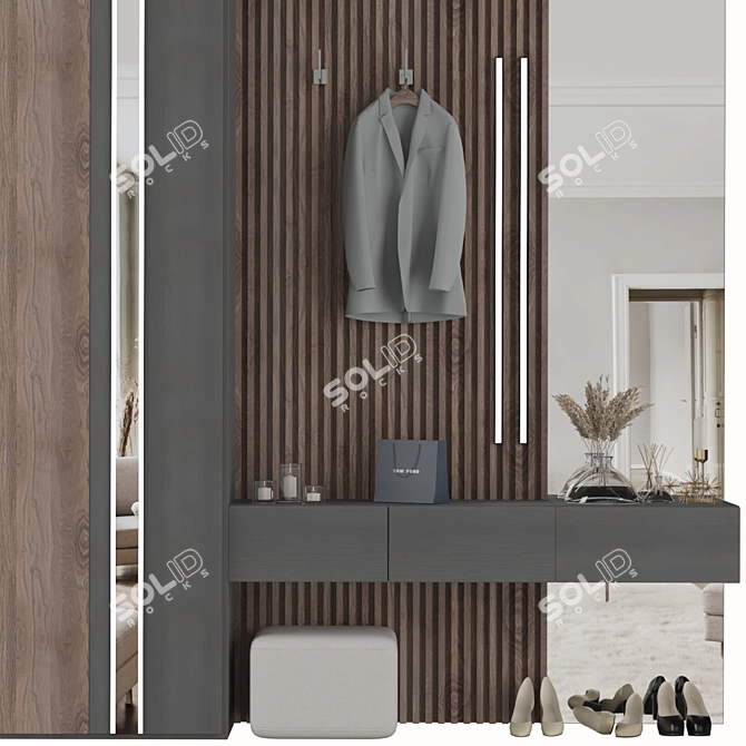 Elegant Hallway Storage Solution 3D model image 3