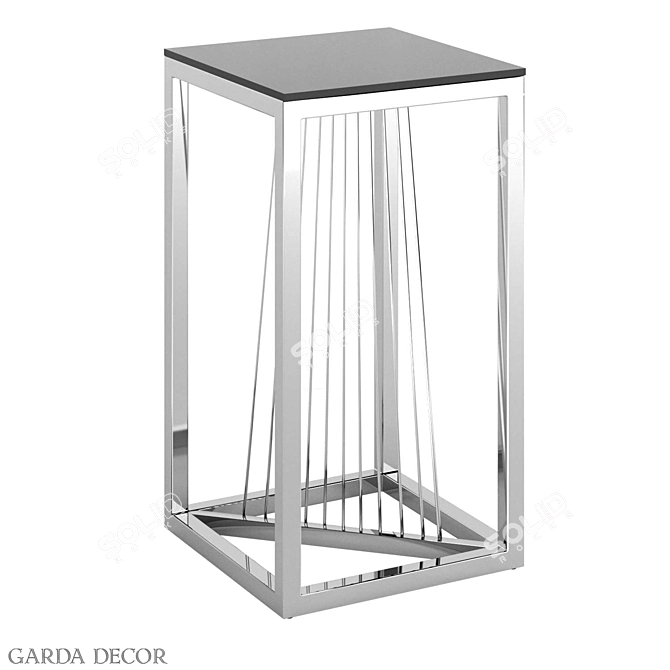 Sleek Black Glass Coffee Table with Silver Frame 3D model image 1