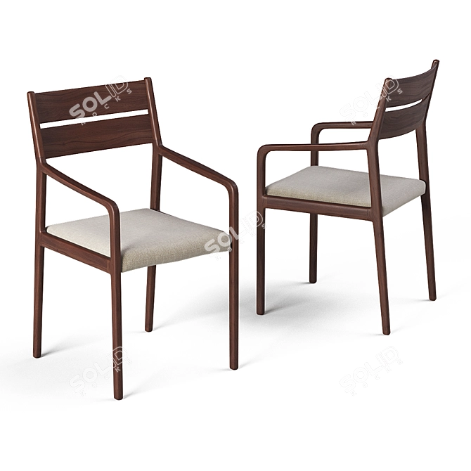 Modern Walnut Dining Set - Table & Chairs 3D model image 2