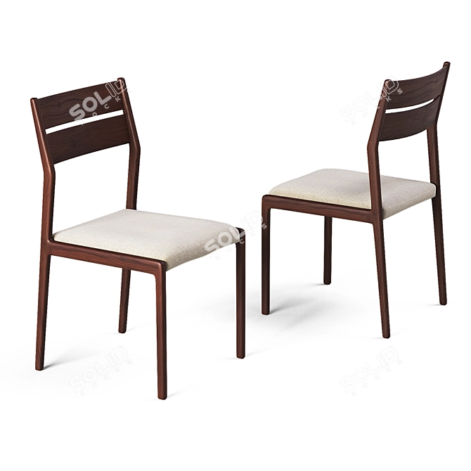 Modern Walnut Dining Set - Table & Chairs 3D model image 3