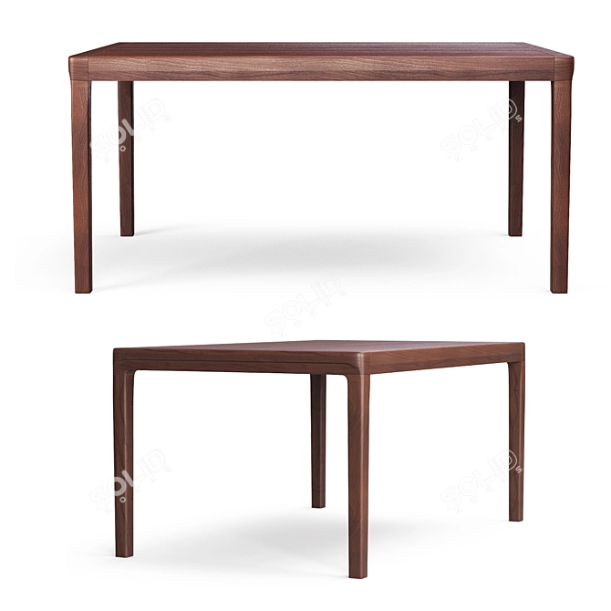 Modern Walnut Dining Set - Table & Chairs 3D model image 4