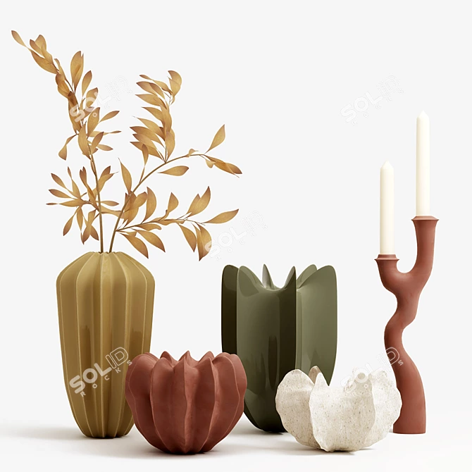 Elegant Vase Set with Candlestick 3D model image 5