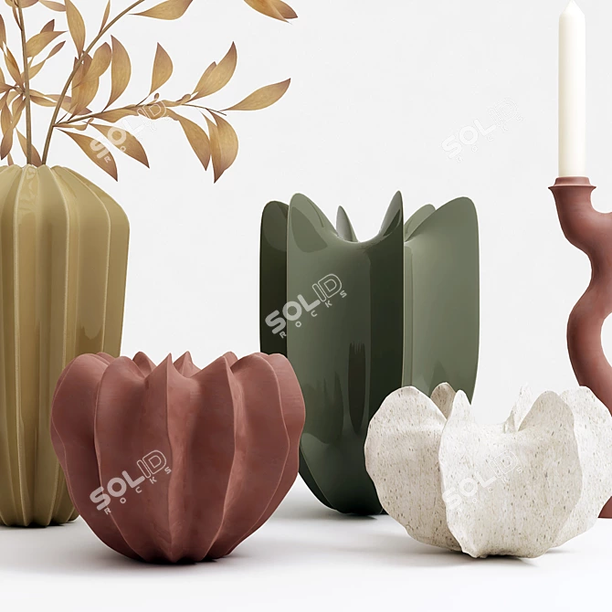 Elegant Vase Set with Candlestick 3D model image 6